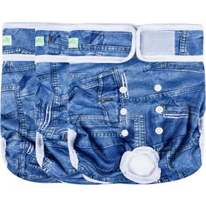 wegreeco Washable Female Dog Diapers Highly Absorbent Reusable Diapers for Dog in Heat Period, 3 Pack (Blue Jeans, X-Large)