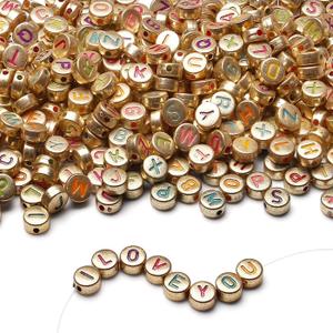 LAIDANLA 1500PCS Acrylic Letter Beads Alphabet Colorful Letters Gold Round Bead 74mm for Jewelry Bracelets Necklaces Key Chains Making