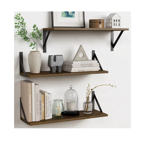 Forbena 24 Inch Long Floating Shelves for Wall Set of 3, Wooden Wall Bookshelf for Bedroom, Large Rustic Wood Hanging Book Shelves for Living Room Plants Kitchen Office Closet Storage (Dark Brown)