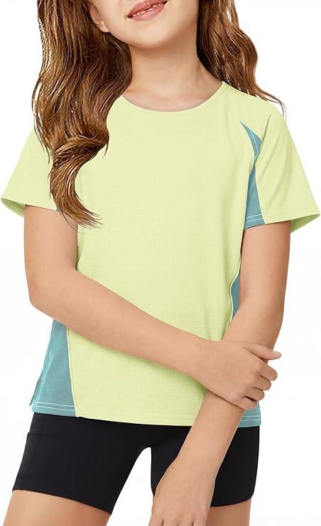 ZDC Kids Girls Athletic T Shirts Color Block Crewneck Gym Yoga Tees Casual Cute Basic Tees, Size 120