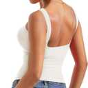 SUUKSESS Women Padded Open Back Boat Neck Tank Tops Double Lined Basic Shirts (Beige, S)