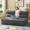Folding Sofa Bed, Convertible Sleeper Chair with Pilow Foldable Matress, 2 in 1 Pull Out Loveseat Sofa Portable Fold Out Chair Bed Floor Couch Lounge for Living Room Bedroom (Grey, Full)
