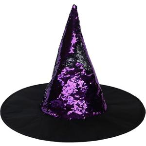 Halloween Reversible Sequin Witch Hat. Reversible Sequin Costume Party Hat. (Purple & Silver)