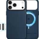 SHIELDON Genuine Leather Case for iPhone 17 Pro Max 6.9" 2025, [Camera Button Updated], Compatible with Magsafe, Magnetic Wireless Charging, Slim Fit, Non-Slip, Anti-Scratch, Shockproof - Navy Blue