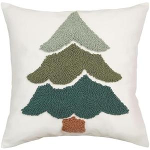 GEEORY Christmas Pillow Covers 18x18 Inch, Embroidered Xmas Tree Throw Pillows Farmhouse Winter Holiday Decor Cushion Case for Sofa & Bed Home Decorations (Green) GX003-1-18 Pack of 2
