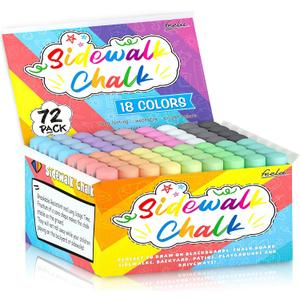 feela Sidewalk Chalk, 18 Colors 72 Pack Sidewalk Chalk Bulk Set, Jumbo Outdoor Chalk For Family, Paint on Sidewalk School Chalkboard Blackboard Street Playground