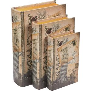 Book Safe – 3-Pack Fake Hollow Books, Hollowed Out Decorative Faux Books with Secret Hidden Compartment Box for Storage – Hide Jewelry, Money, Valuables, and More, Leaning Tower of Pisa Design