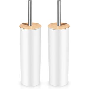Compact Toilet Brush and Holder 2 Pack,SetStainless Steel Handle Toilet Brush,Deep Cleaning,Durable Nylon bristles,Splash-Proof Design(White&Black)