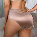 SweatyRocks Women's Criss Cross Satin Panties Cut Out Brief Soft Breathable Underwear (Beige, L)