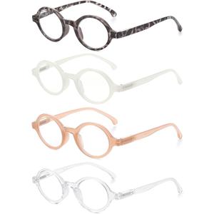 JM Set of 4 Retro Round Reading Glasses Spring Hinge Readers Men Women Glasses for Reading 4 Pack Mix