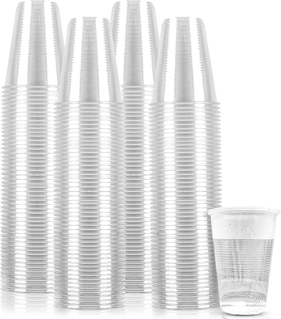 TashiBox 12 oz clear plastic cups - Disposable cold drink party cups (200)