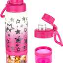 GOPPUS 18 oz Kids Insulated Water Bottle with Snack Container  BPA-Free Stainless Steel Sports Bottle, Keeps Drinks Cold for 24 Hours, Ideal for School, Travel & Activities (Pink star)