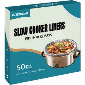 Slow Cooker Liners, 50 Cooking Bags, Oversized Disposable Pot Liner Plastic Bags for 6QT to 10QT Slow Cookers, 14 in. x 22 in.