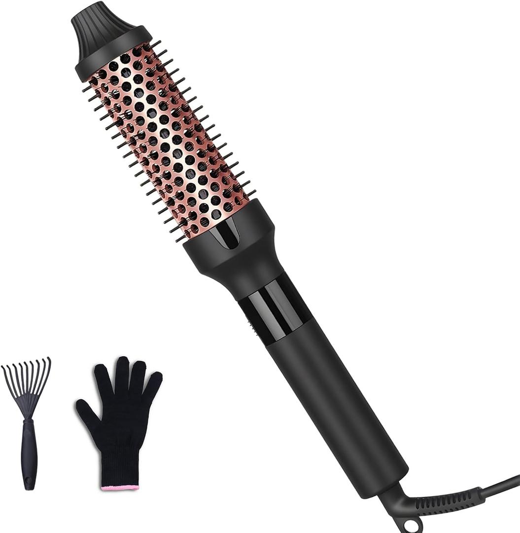 hopopower 1.25/1.5 Inch Thermal Brush Ceramic Double PTC Heated Round Brush Hot Comb, Curling Iron Tourmaline Ionic Hair Curler Dual Voltage for Traveling (32MM)