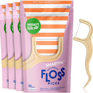 SmartLifeco EcoFriendly Dental Floss Picks (200ct)  Flossers Made With Straw Wheat Blend, Strong AntiShred Thread For Tight Gaps, Tooth Pick Stick For Adults, Soft on Gum & Teeth, Vegan, Unflavored
