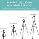 55" Camera Tripod, Lightweight Aluminum Travel DSLR Camera Stand with 6.6lb Load Capacity, Bluetooth Remote Shutter, Carry Bag & Weight Hook for Higher Stability (Black)