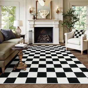 Lahome Black and White Checkered Rug for Living Room, 6x9 Modern Cotton Woven Rugs for Bedroom, Large Washable Low Pile Checkerboard Carpet for Kids Classroom