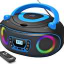 Portable Radio CD Player Boombox with Bluetooth,FM Radio,USB MP3 Playback,AUX-in,Headphone Jack,MP3 CDs Compatible,Kids CD Players for Home or Outdoor (Blue)