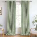 100% Blackout Shield Linen Blackout Curtains for Bedroom 90 Inches Long, Back Tab/Rod Pocket Living Room Drapes, Thermal Insulated Blackout Curtains 2 Panels Set, 50" W x 90" L, Sage