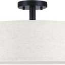 18 Inch Drum Black 4 Light Semi Flush Mount Close to Ceiling Light Fixture,Cream Fabric Shade for Bedroom,Living Room,Dining Room Hallway