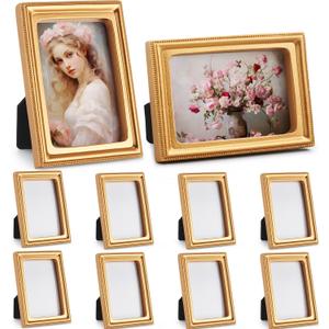 AceOrbit 10 Pcs Gold Mini Picture Frames Pack 2 x 3 Inch Small Vintage Antique Ornate Retro Baroque Photo Frames with Backboard for Wall Hanging Tabletop Display Wedding Christmas Decor (Rectangle)