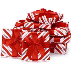 Fullhawl 12 Pcs Christmas Gift Card Holder Boxes with Bow Xmas Greeting Card Present Wrap Boxes Money Holders Party Favor Decor for Wedding Xmas Party Supplies Decorations(Red White Striped)