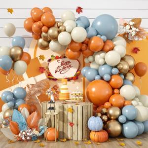 Fall Balloon Arch Kit,White Gold Burnt Orange Blue Balloon for First Fall Autumn Fall Baby Shower Mid-Autumn Festival Birthday Wedding Gradution Thanksgiving Party Decorations