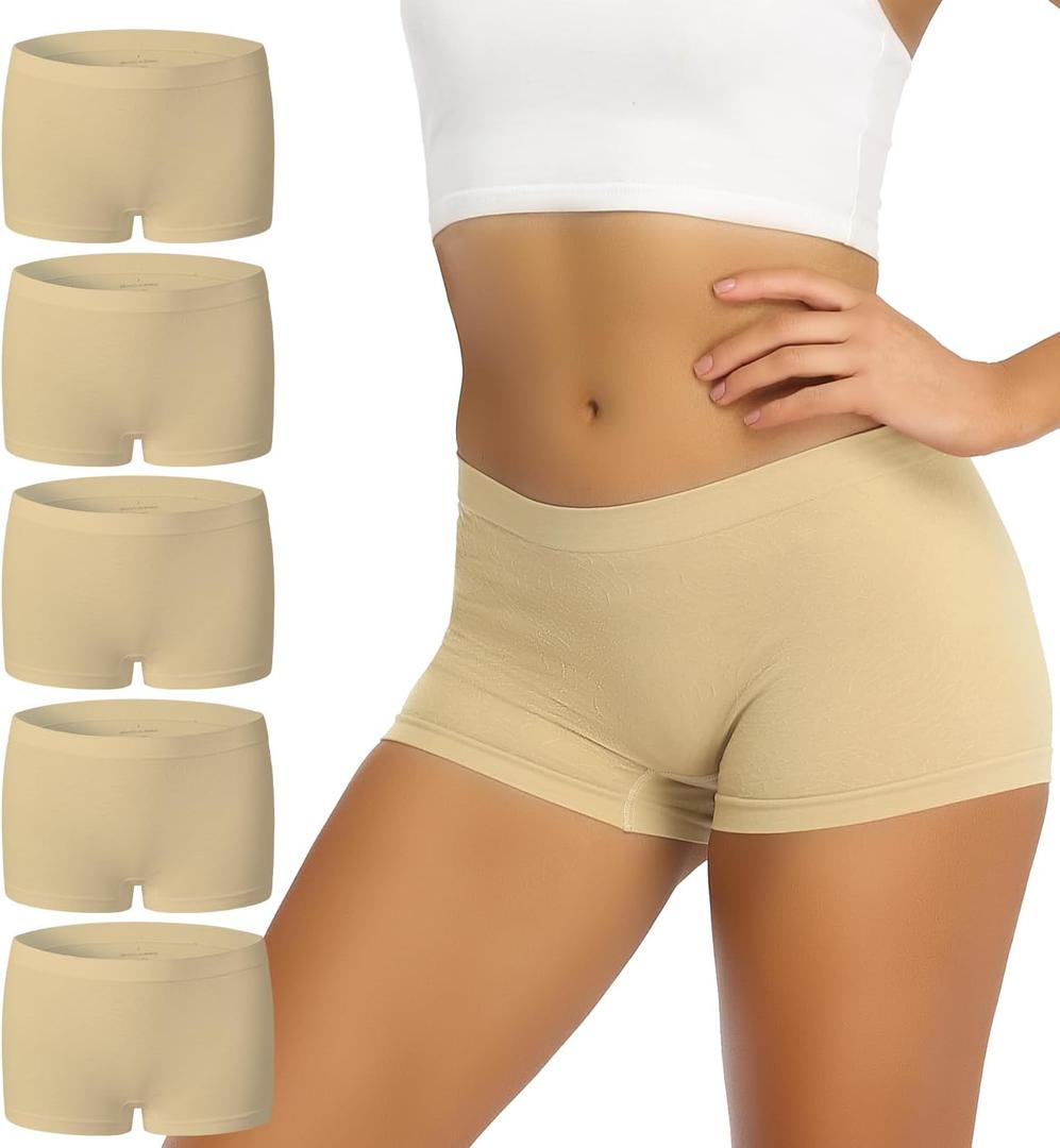 5 x Women's Boyshort Panties Seamless Soft Boy Shorts Underwear Stretch Boxer Briefs 5 Pack (Beige, XL)