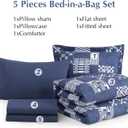 AMBERSPACE Twin XL Comforter Set Navy Blue, Plaid Bedding Set 5 Pieces for Boys Girls Teen, Classic Homestead-Style Comforter Set Bed in A Bag with Sheets, Pillowcase & Sham