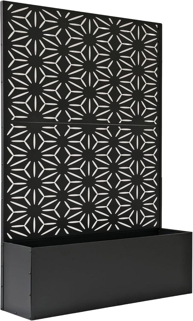 Oakland Living 6 ft. X 4 ft. Black Freestanding Metal Privacy Screen Room Divider with Flower Box (BLACK-FB-GEO)