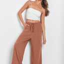 ANRABESS Womens Linen Palazzo Pants Summer Flowy Wide Leg Drawstring Casual Trousers with Pockets Beach Vacation Outfits Large Rust (Orange, L)