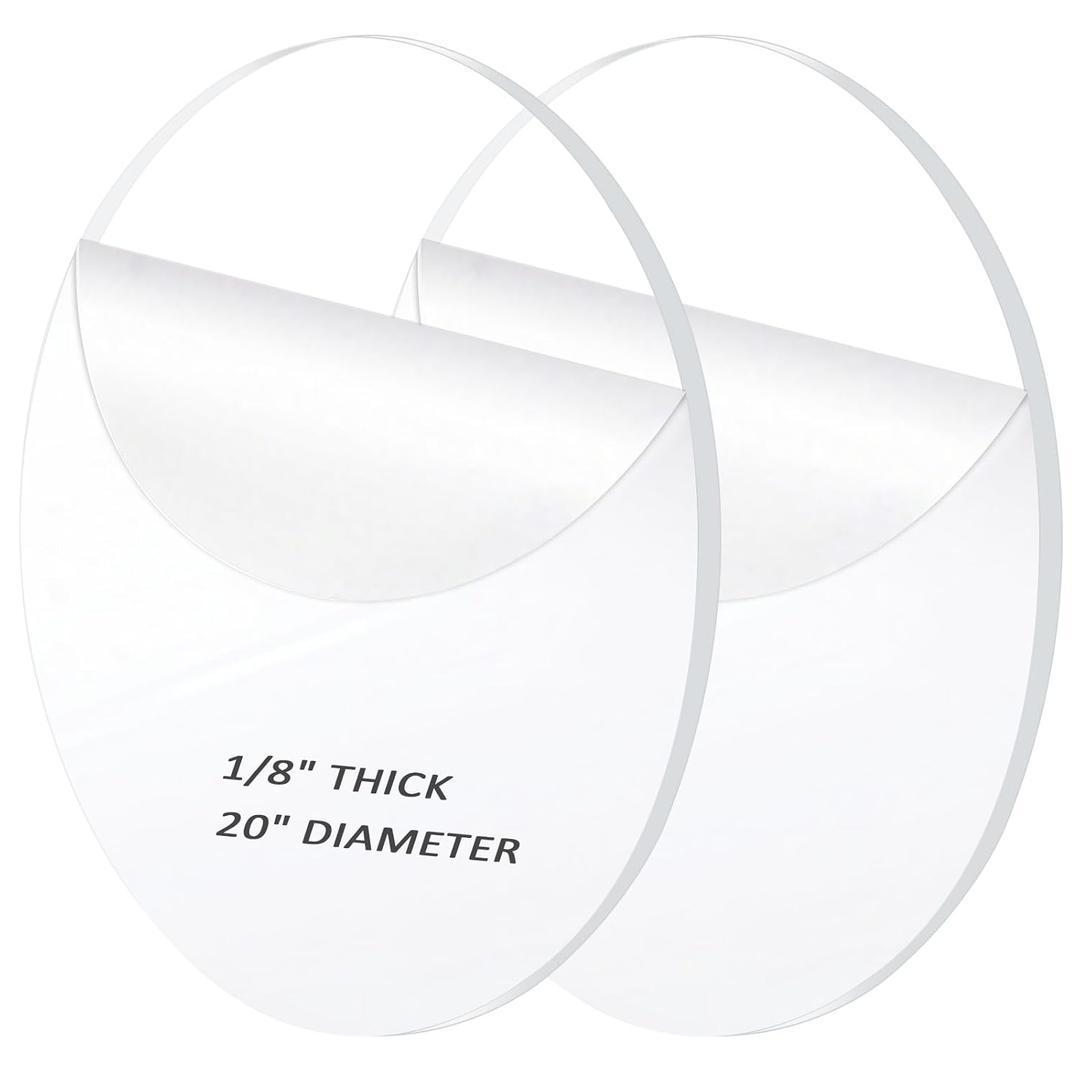 2 Pieces 1/8" Clear Circle Acrylic Sheet, 20 Inch Diameter Plexiglass Sheet, Round for Cake Discs, Plexiglass Table Top, Acrylic Backdrops and DIY Display Projects Craft
