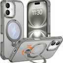 Temdan Designed for iPhone 16 Case,[with 360Rotatable Invisible Magnetic O-Ring Stand][Military Grade Shockproof][Compatible with MagSafe] Anti-Slip Translucent Matte Phone Case 6.1" (Grey)