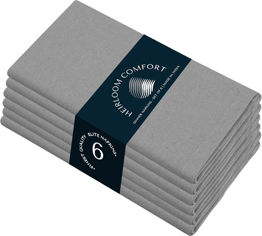 Ash Grey Cloth Napkins 17x17 Inches - Set of 6-100% Cotton, Soft, Absorbent, Durable, Reusable, Washable - Perfect Table Linen for Weddings, Easter, Spring, Formal Events, Dinner