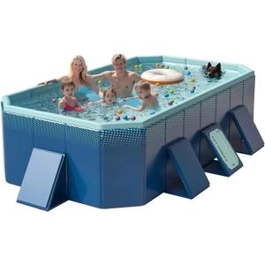 114" Non-Inflatable Foldable Swimming Pool for Family, Portable Above Ground Pool for Adults & Kids, Easy Setup for Outdoor, Backyard, Garden, Camping - Durable PVC(114"×70"×20", Std)