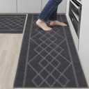 BEQHAUSE Kitchen Rugs Sets of 2 Washable Soft Kitchen Mats for Floor Non-Slip Kitchen Runner Rugs Absorbent Kitchen Floor Mats for Area Rugs,Sink,Hallway,Laundry 24x35+24x60,Dark Grey
