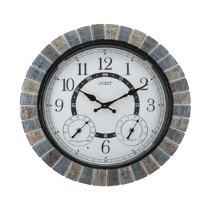 OCEST 18 Inch Large Outdoor Clock Waterproof Thermometer Hygrometer Combo Night Light Illuminated Wall Clocks Battery Operated Silent Non-Ticking Ideal Patio Clock for Garden Pool Porch Yard Garage