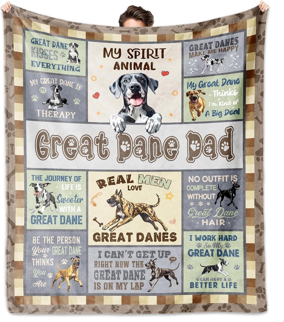 Great Dane Gifts for Men, Great Danes Dad Throw Blanket 60"x50", Great Danes Gifts, Gifts for Dog Owners, Best Gift Ideas for Great Danes Dad Boy Christmas, Father's Day, Birthday