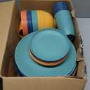 Wheat Straw Dinnerware Set 40 PCS - Service for 8 | Plates and Bowls Sets | Unbreakable Dishes Set - Dinner Plates, Dessert Plate, Cereal Bowls, Drinking Glasses, Dishwasher Safe - Multi