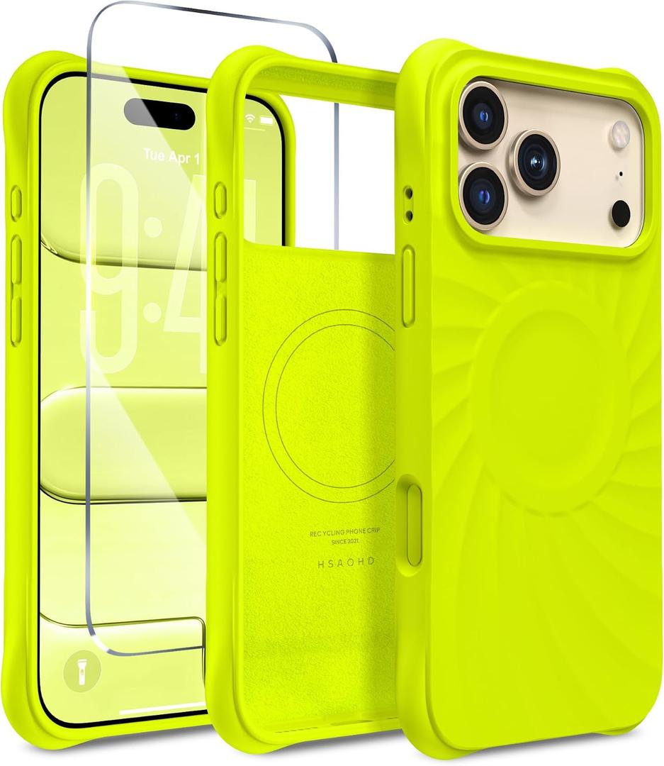 Magnetic for iPhone 17 Pro Max Case 6.9", Compatible with MagSafe, [Integrated Silicone Camera Control Cover] [Screen Protector], 2X MIL-STD Drop Protection for 17 ProMax Case, Neon Yellow