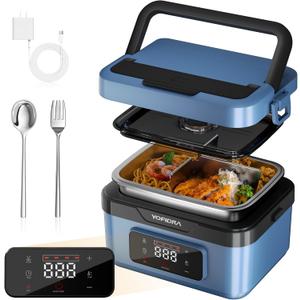 Yofidra Cordless Electric Heated Lunch Box: 6.3 Cups Self Heating Lunch Box with Battery, Timer & Temperature Control, Extra Large Portable Food Warmer for Adults, Men & Women in Office Car Outdoor (Blue)