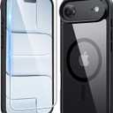 FNTCASE for iPhone Air Case Clear: Magnetic Phone Cases with Screen Protector Drop Proof Compatible with Magsafe Slim Anti Yellowing Rugged Protective Transparent Cell Phone Cover (B-Black)