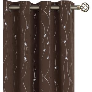 BGment Blackout Curtains 45 Inches Long, Grommet Thermal Insulated Blackout Curtains with Wave Line and Dots Printed for Bedroom, 2 Panels, Each 42 x 45 Inch, Brown