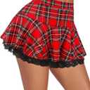 Avidlove Women Pleated Mini Skirt Sexy Lace Ruffle Solid Skirt Lingerie Short Skirts (XX-Large, Red Plaid)
