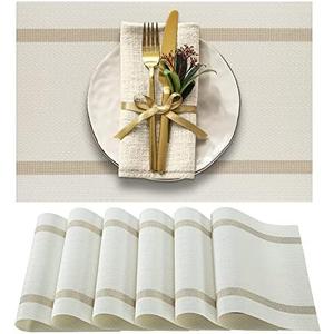 More Décor Dining Table Placemats, Washable Heat-Resistant PVC Vinyl Table Mats for Dining Room and Kitchen, Anti-Slip - Set of 4 - Ivory