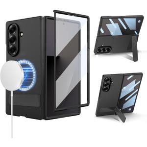 for Samsung Galaxy Z Fold 7 Case, Adjustable Metal Stand, Compatible with Round Shape Magsafe Accessories, Built in Screen Protector, Ultra Thin and Slim, Magnetic 2025, Black