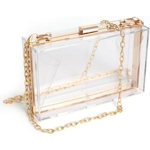 WJCD Clear Acrylic Crossbody Purse - Stadium Approved Box Clutch with Gold Chain, Small Transparent Evening Bag for Women | Premium Acrylic, Stadium Approved, Gold Chain Strap, Easy to Clean