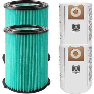 VF6000 5-Layer Replacement Filters for Ridgid Vacuum Filter 5-20 Gallon Wet Dry Vacuums WD5500 WD0671 WD6425 WD7000 WD1280, 2 Pack VF6000 Filters + 2 Pack VF3502 Bags