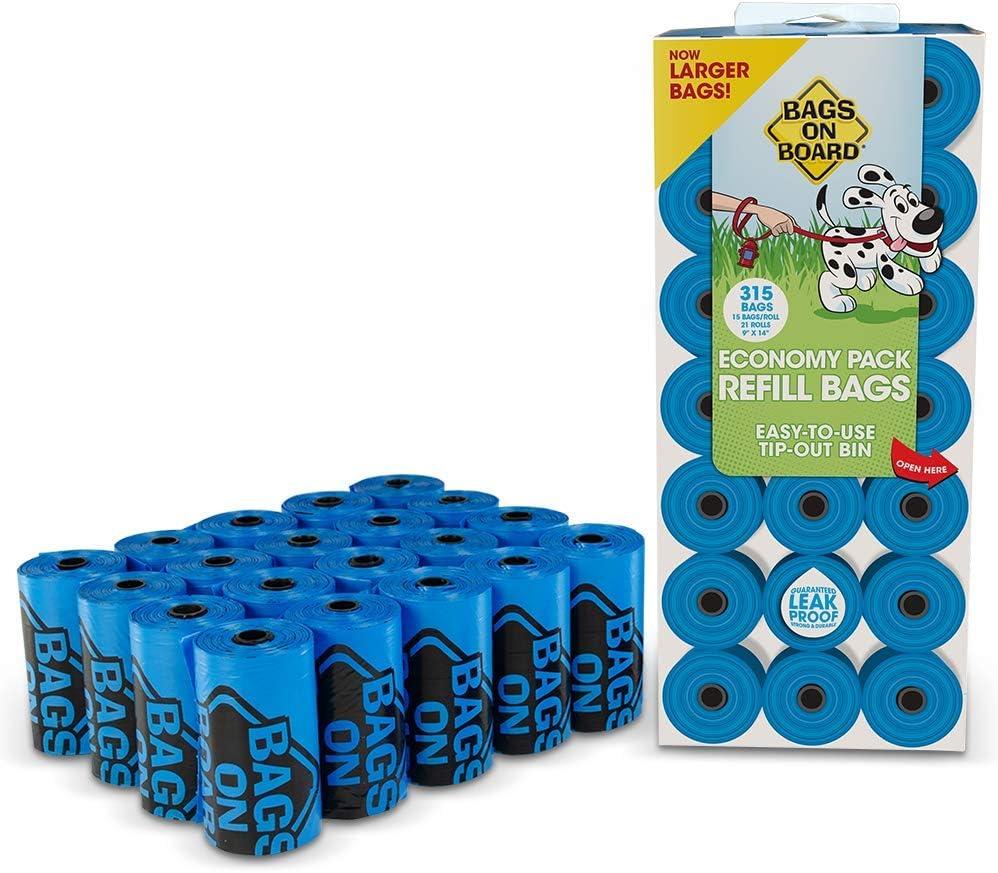 Bags On Board Dog Poop Bags | Strong, Leak Proof Dog Waste Bags | 9 x14 Inches, 315 Blue Bags