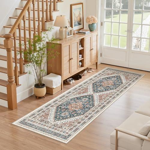 Madane Washable Runner Rug - 2x6 Rug Runners for Hallways 6 Feet Non Slip Vintage Kitchen Runner Rug Ultra-Thin Bathroom Runner Rugs Carpet Laundry Room Bedroom (2x6ft, Navy Blue)